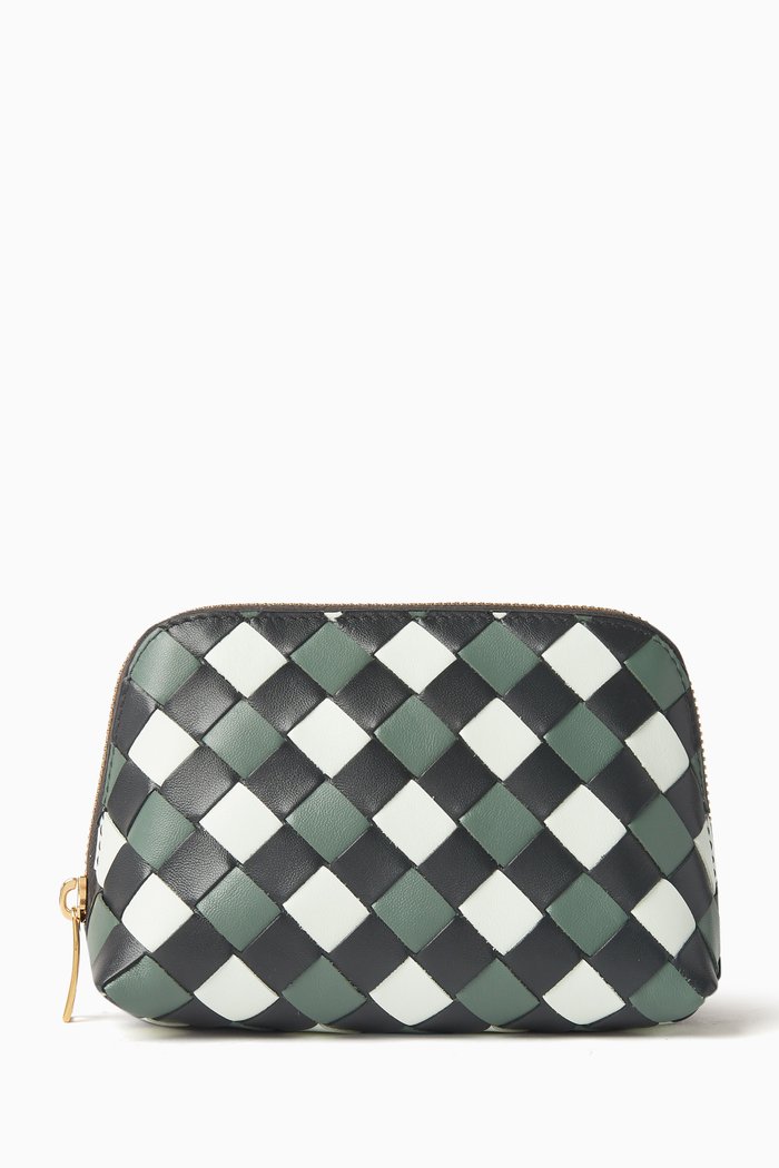 

Small Half Moon Beauty Pouch in Intrecciato Leather, Multicolour