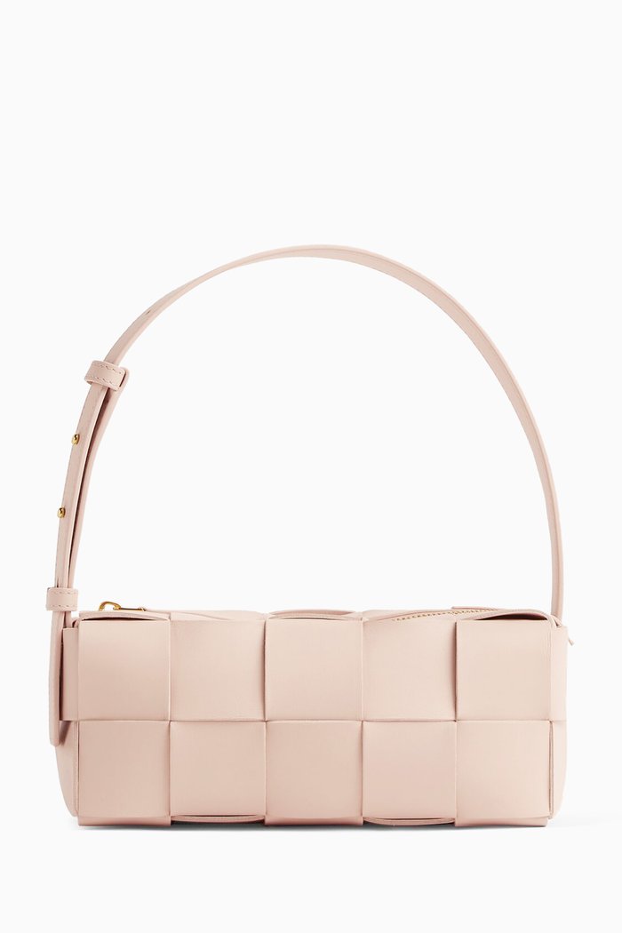 

Small Brick Cassette Shoulder Bag in Intreccio Leather, Pink