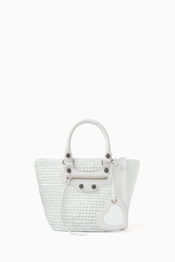 

Small Le Cagole Basket Tote Bag in Nylon Raffia, White
