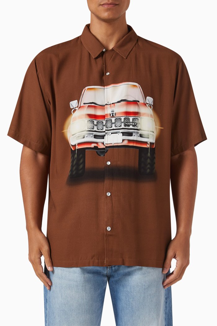 

Keep Honking Button-up Shirt in Rayon, Brown