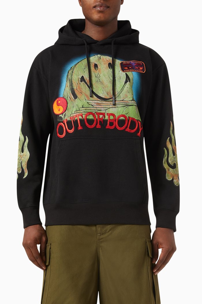 

Smiley Out of Body Hoodie in Cotton, Black