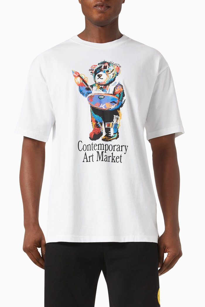 Art Market Bear T-Shirt in Cotton, White