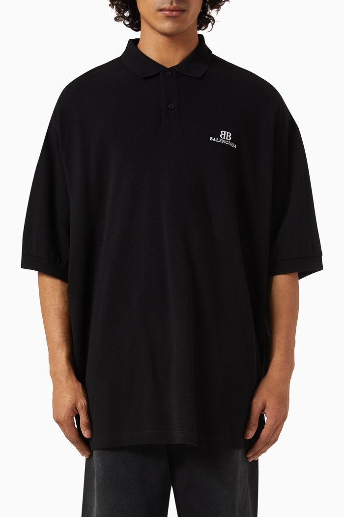 BB Classic Oversized Polo Shirt in Cotton-piqué, Black