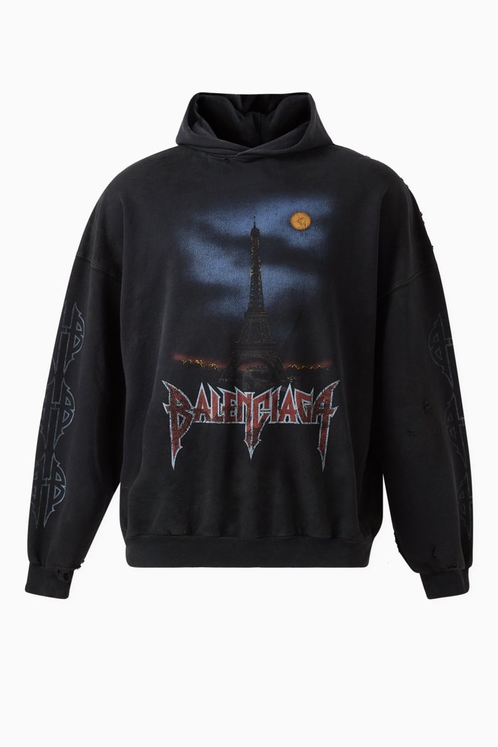 

Unisex Paris Moon No Pocket Oversized Hoodie in Curly Fleece, Black