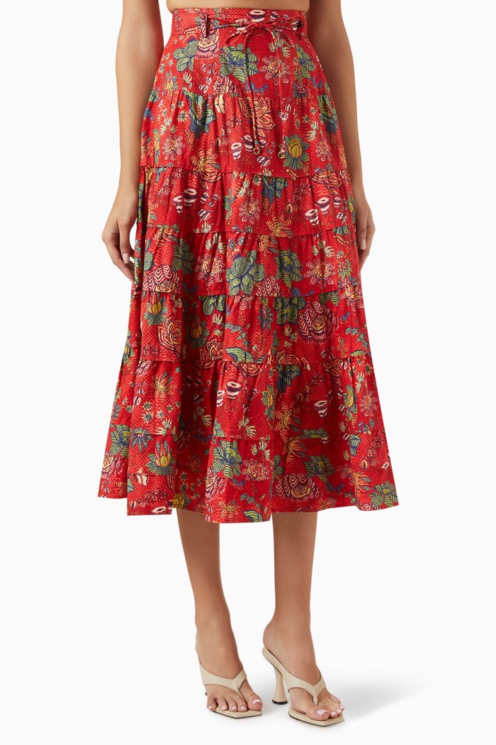 Aspen Midi Skirt in Cotton Poplin, Red