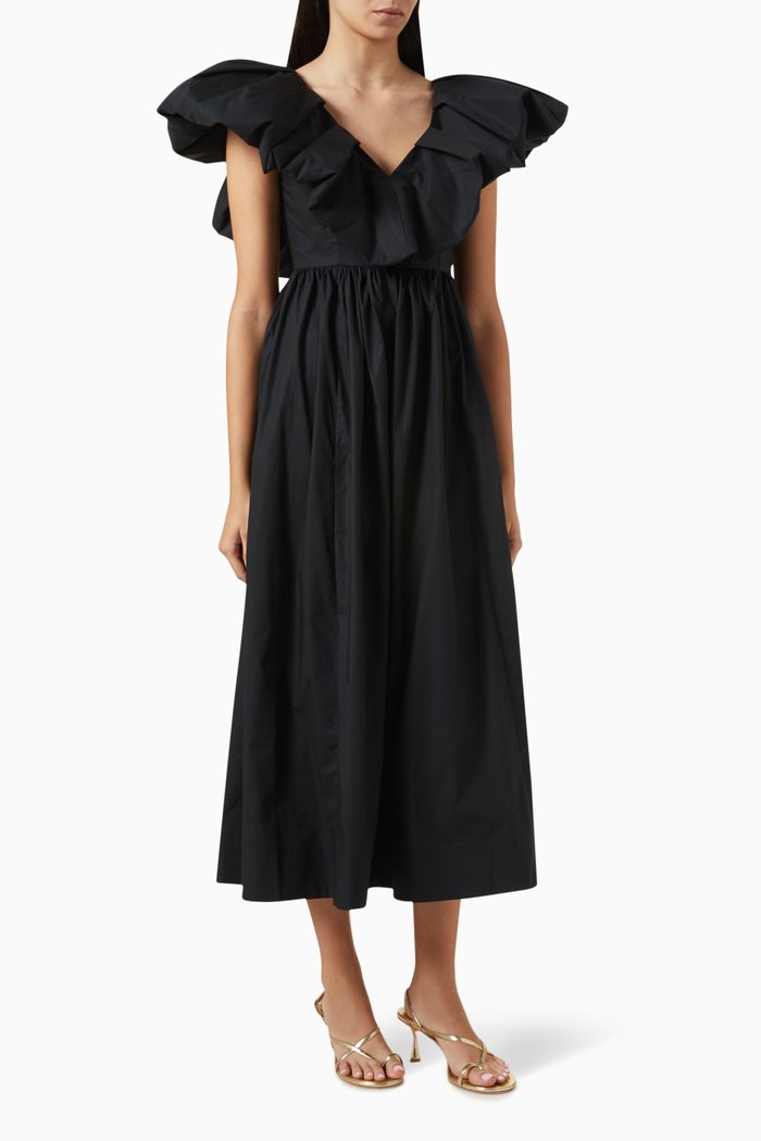 

Francesca Midi Dress in Cotton Poplin, Black