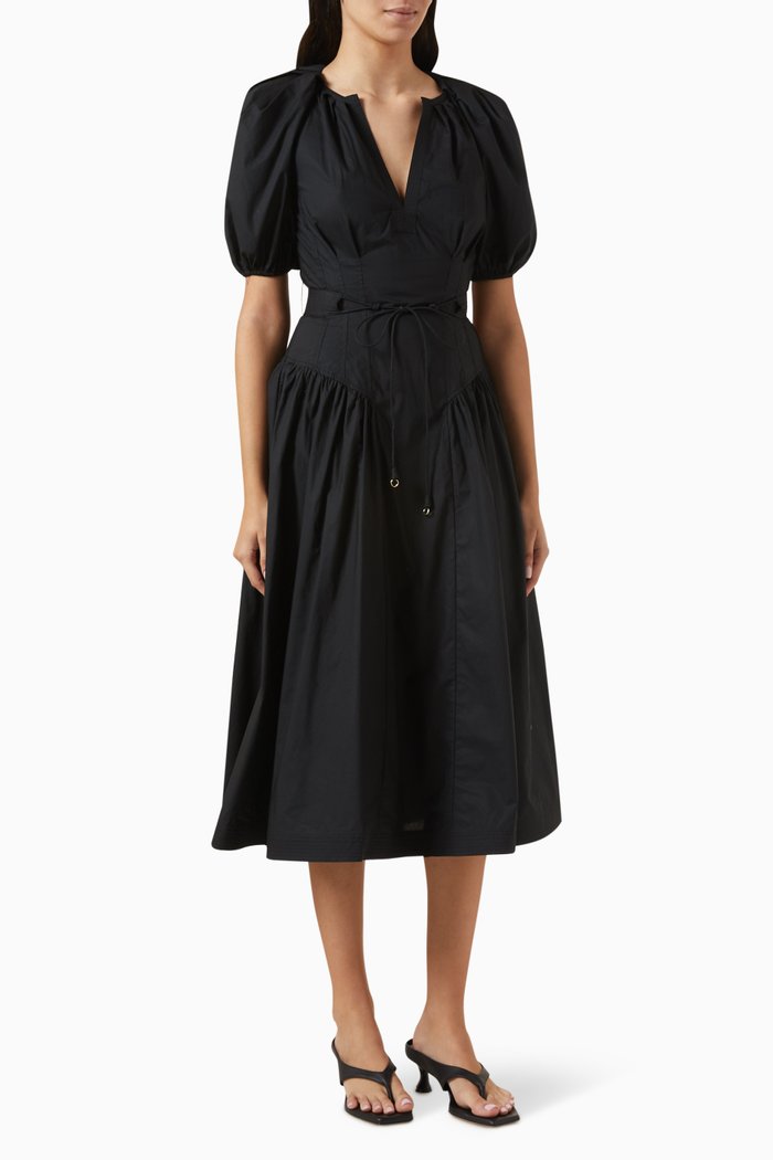 

Carina Midi Dress in Cotton Poplin, Black