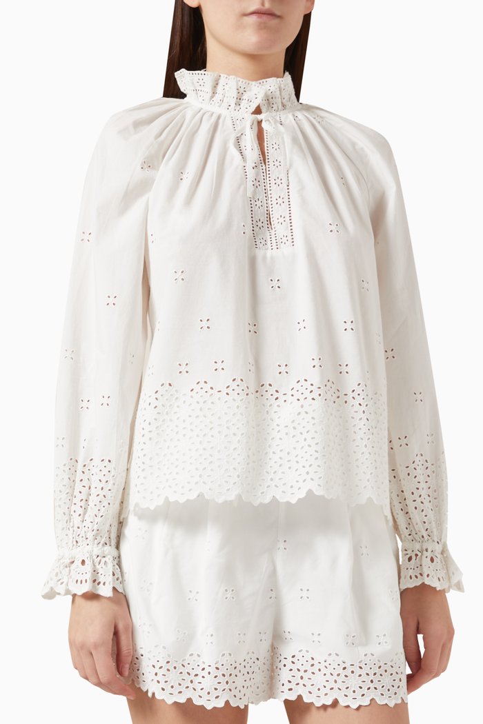 

Allora Eyelet Blouse in Poplin, White