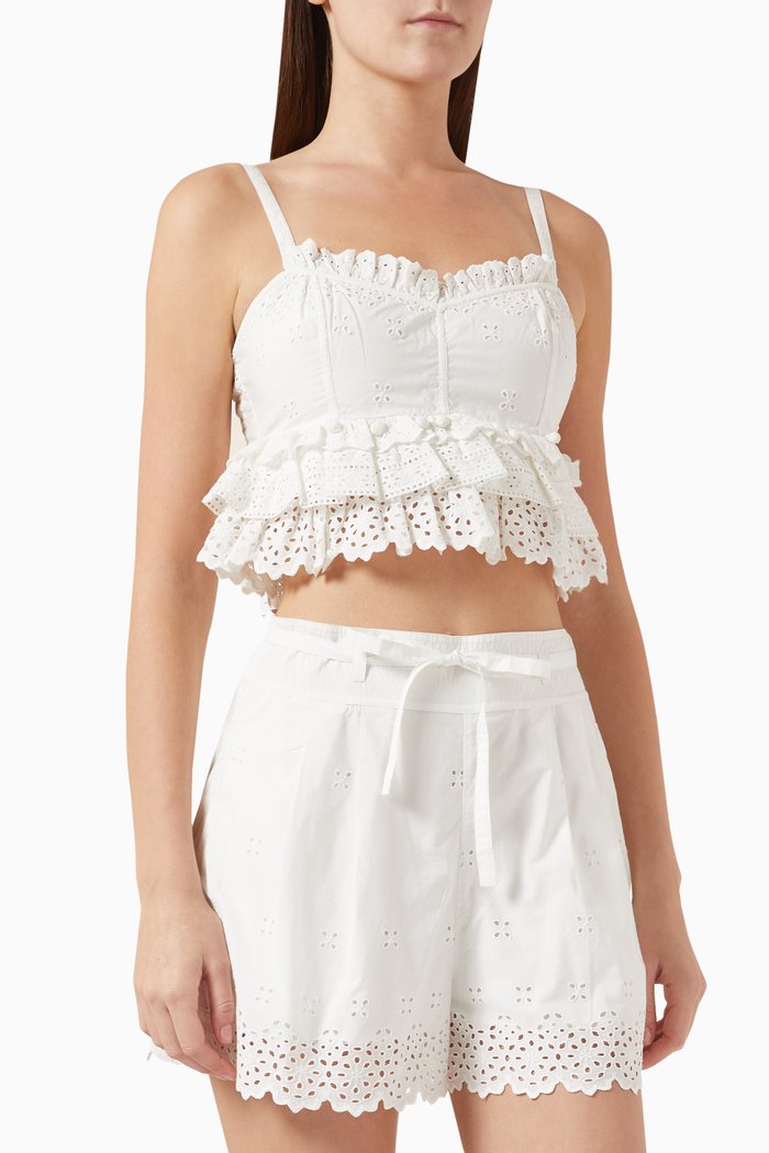 

Clarissa Eyelet Top in Poplin, White