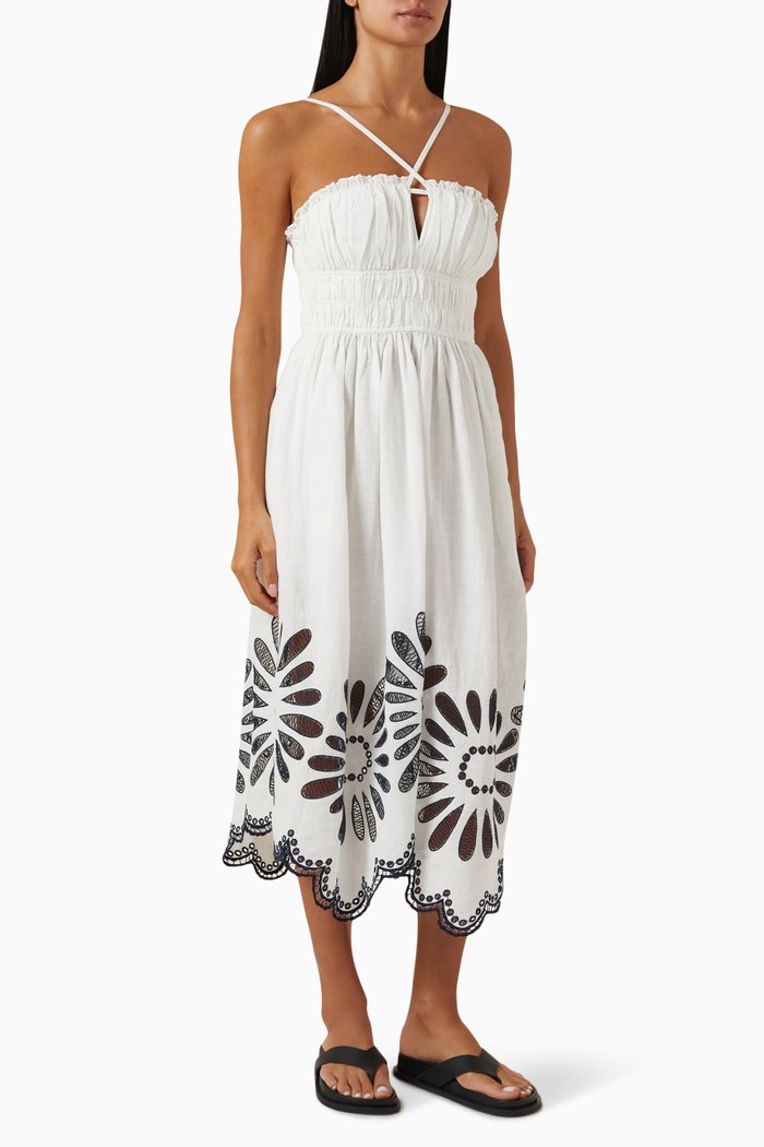 Beatrice Midi Dress in Linen-blend, White