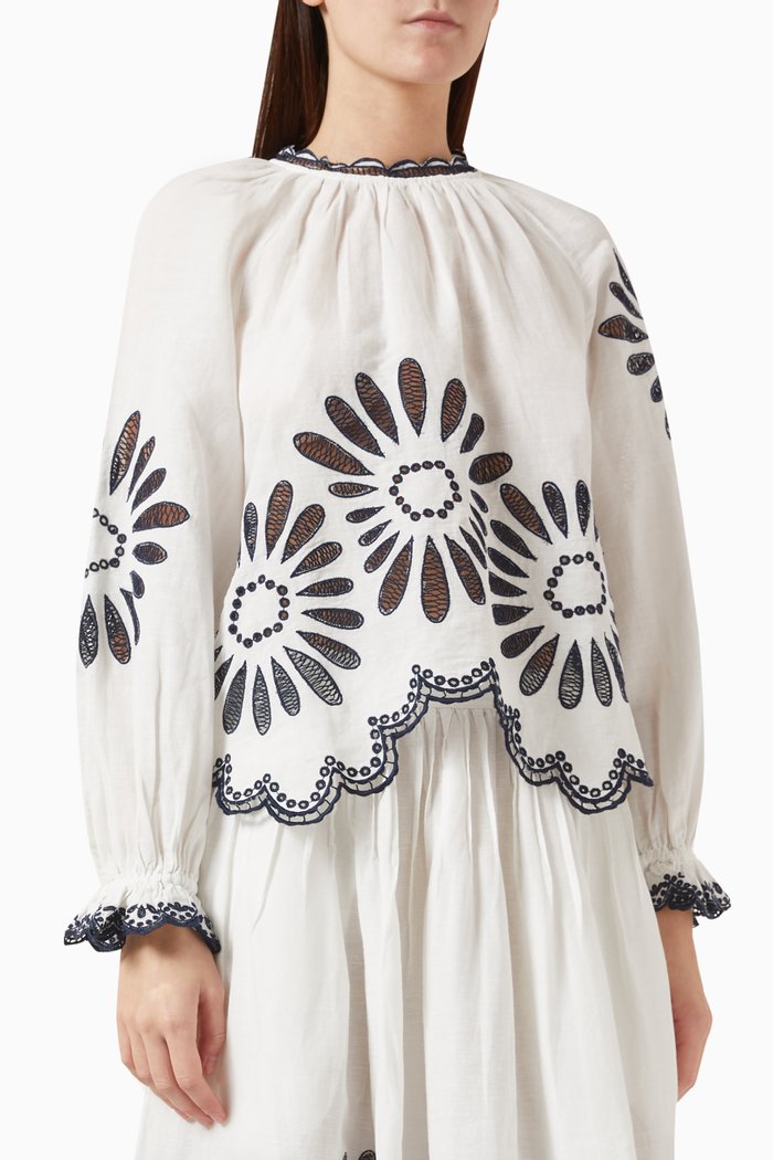 Louisa Petal Blouse in Linen-blend, White