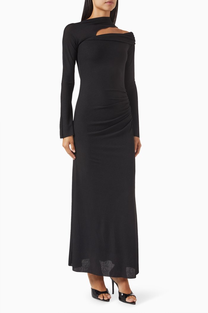 

Natasha Aris Cut-out Maxi Dress in Jersey Knit, Black