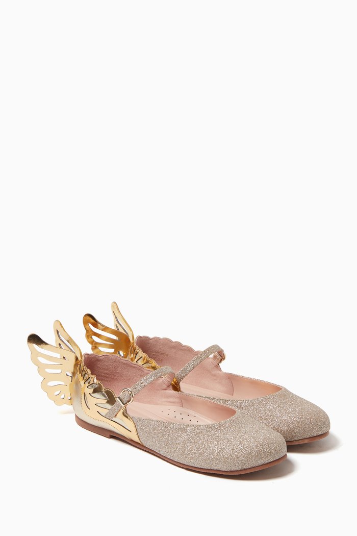 

Evangeline Wings Ballerina Flats in Leather, Gold