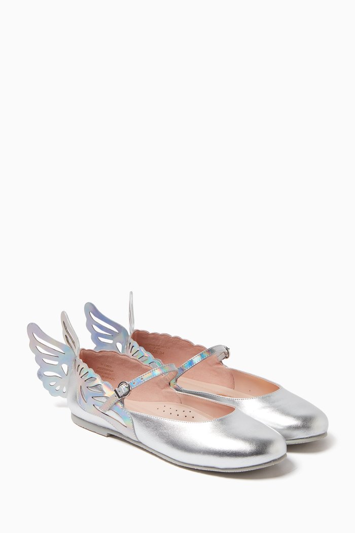 

Evangeline Wings Ballerina Flats in Leather, Silver