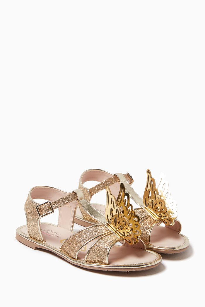 

Evangeline Wings Sandals in Leather, Gold