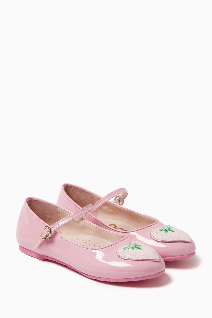 

Heart Ballerina Flats in Leather, Pink