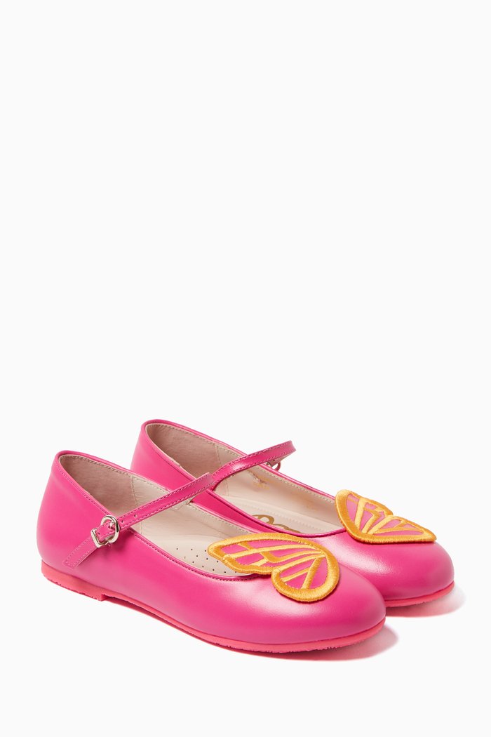 

Butterfly Ballerina Flats in Leather, Pink