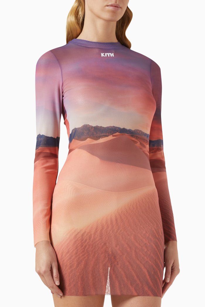 

Desert Sunset Mulberry Mini Dress in Mesh, Red