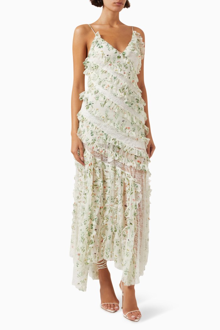 

Sondra Ruffled Midi Dress in Chiffon, Neutral