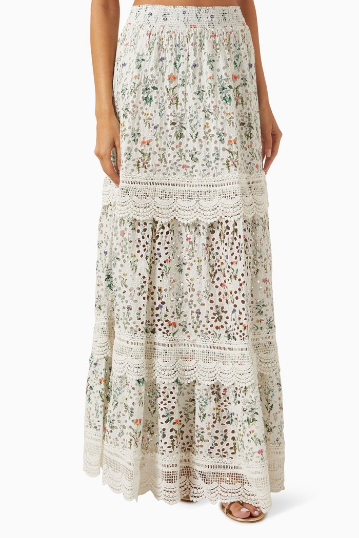 

Reise Lace Embroidered Maxi Skirt in Cotton, Neutral
