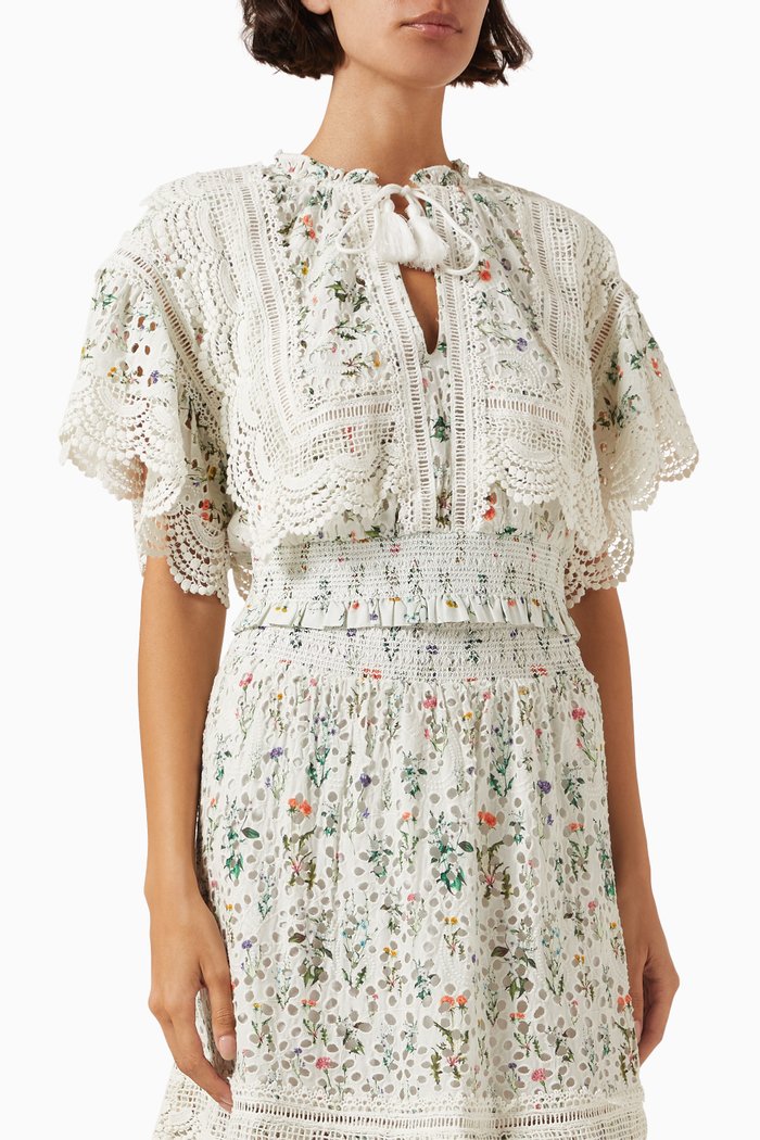 

Tabitha Lace Embroidered Cropped Top in Cotton, Neutral