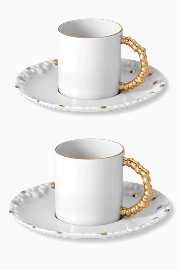 

Haas Mojave Gold Espresso Cup & Saucer, Set of 2, White