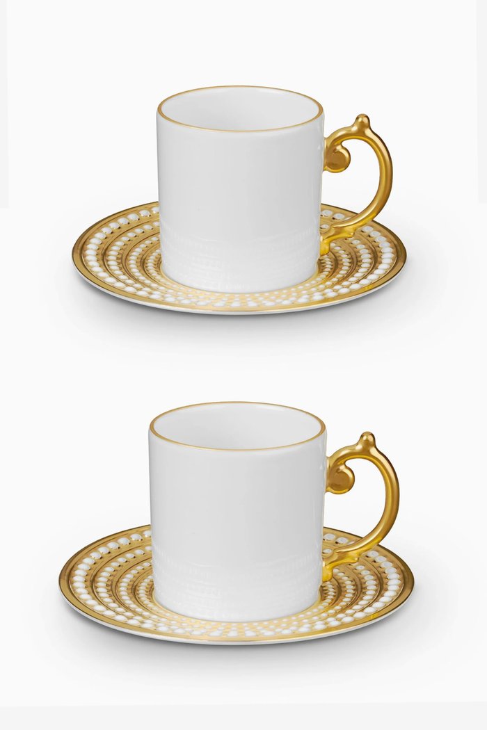 Perlée Espresso Cup & Saucer, Set of 2, Gold