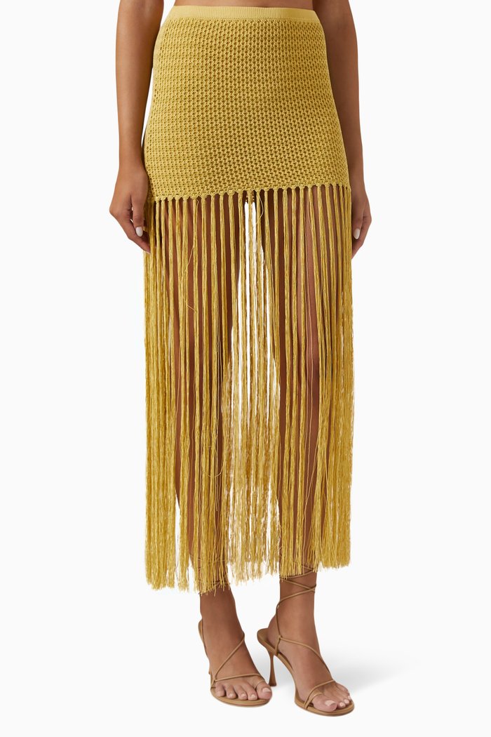 

Calista Fringe Mini Skirt in Acrylic-blend Knit, Yellow