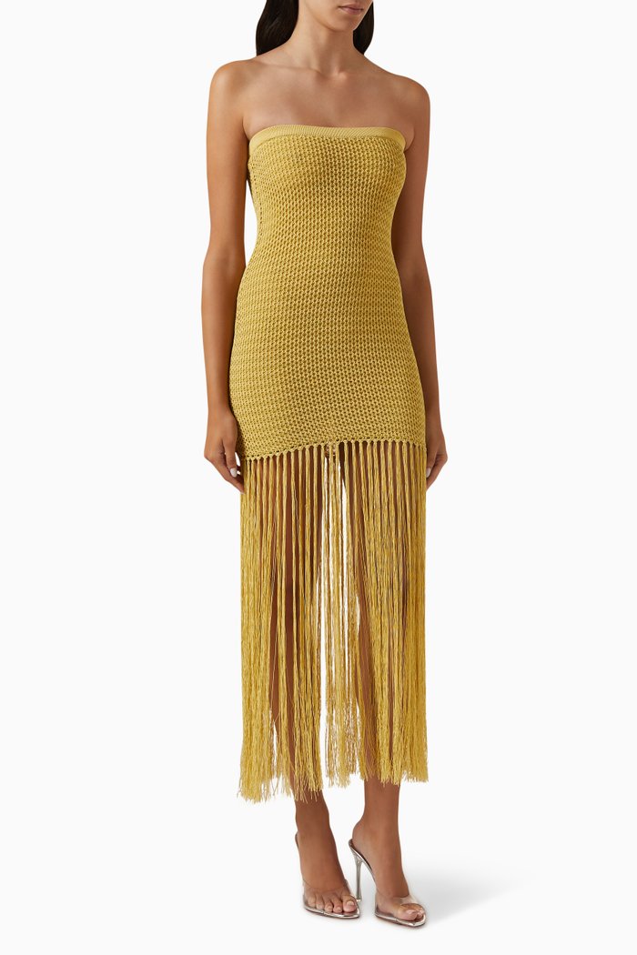 

Calista Fringe Mini Dress in Acrylic-blend Knit, Yellow