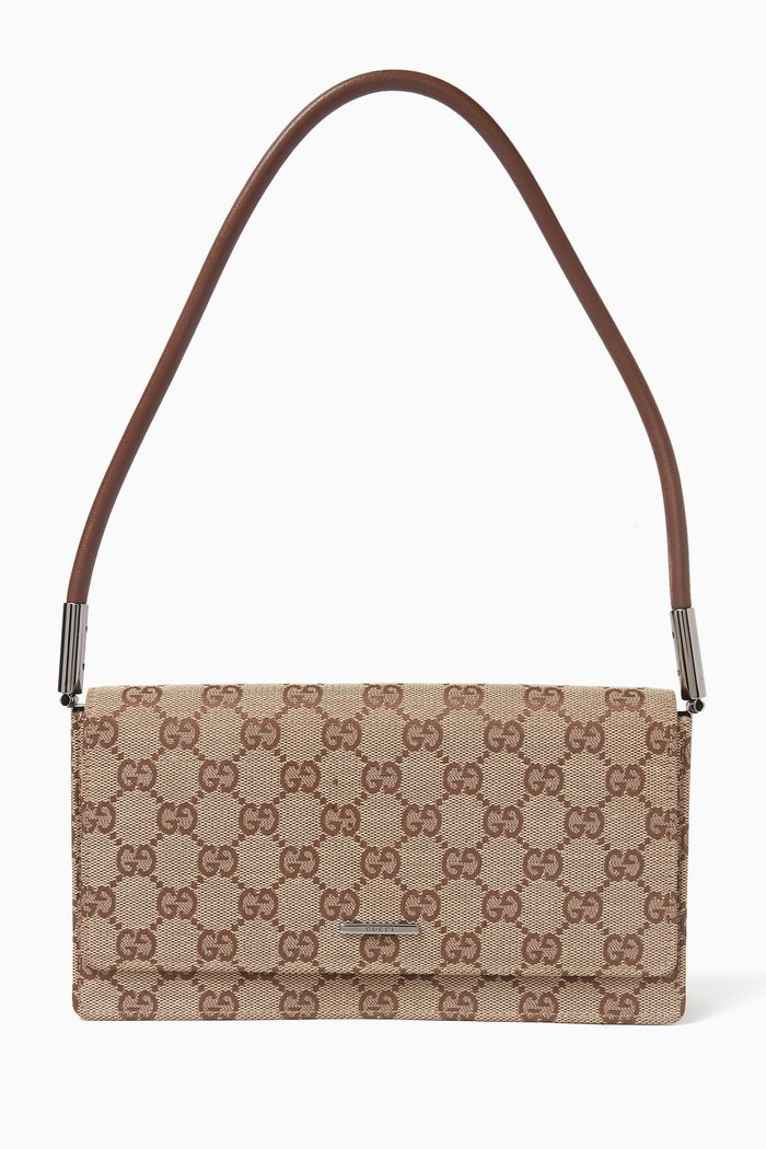 

Flap Shoulder Bag in GG Canvas, Brown