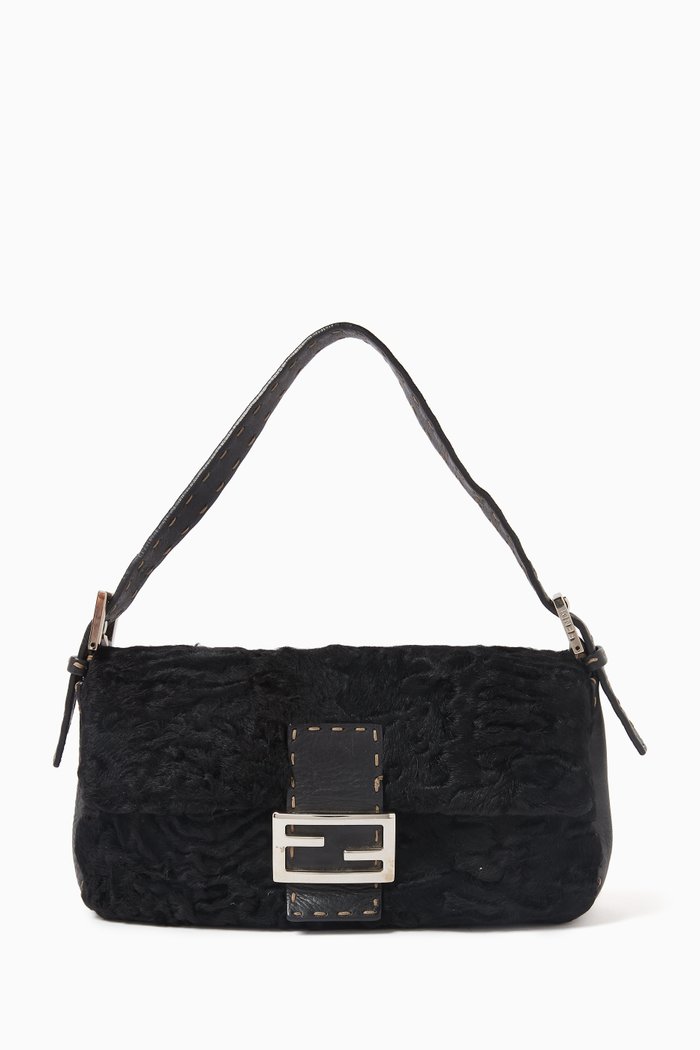 

Baguette Shoulder Bag in Embossed Fur, Black