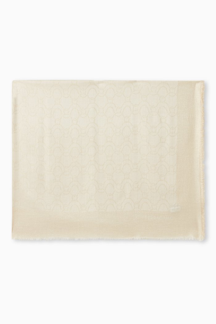 

Lurex-yarn Shawl in Wool-blend Jacquard, Neutral