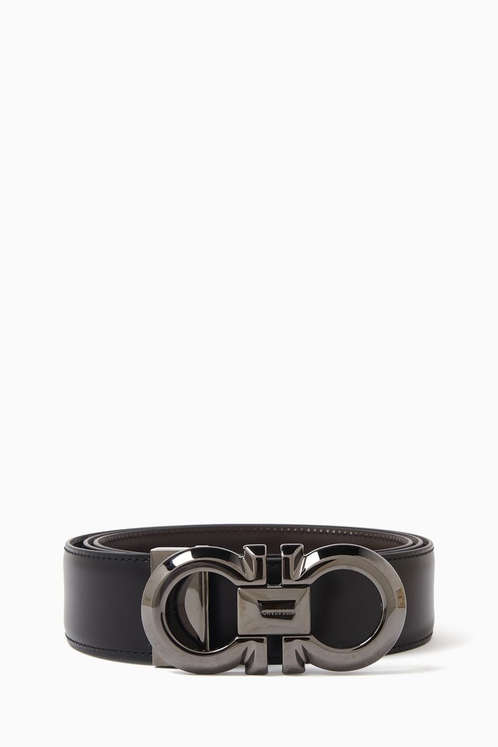 

Reversible Gancini Belt in Calfskin, Black