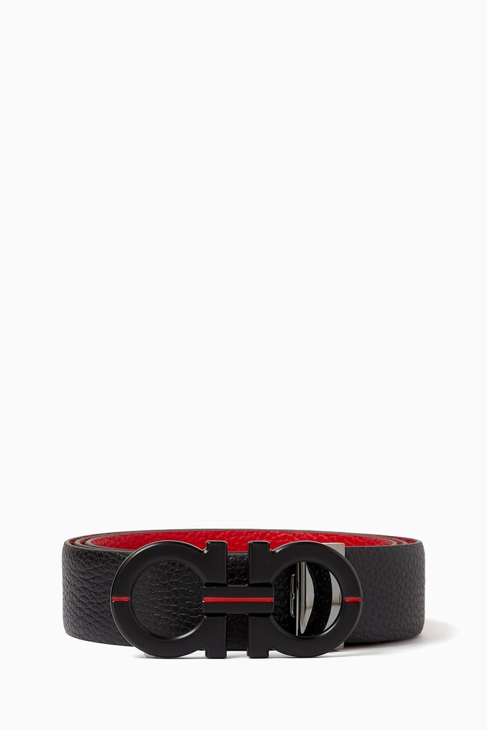 

Gancini Reversible Belt in Hammered Calfskin, Black