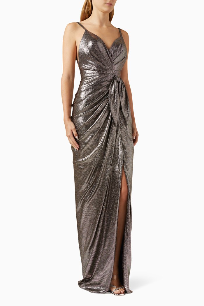 Dianna Open-back Draped Maxi Dress, Gold