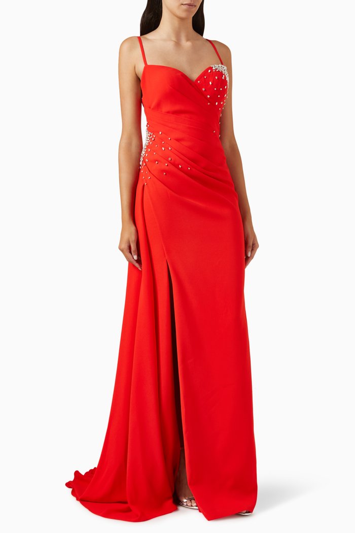 

Michelle Crystal-embellished Maxi Dress in Crepe, Red