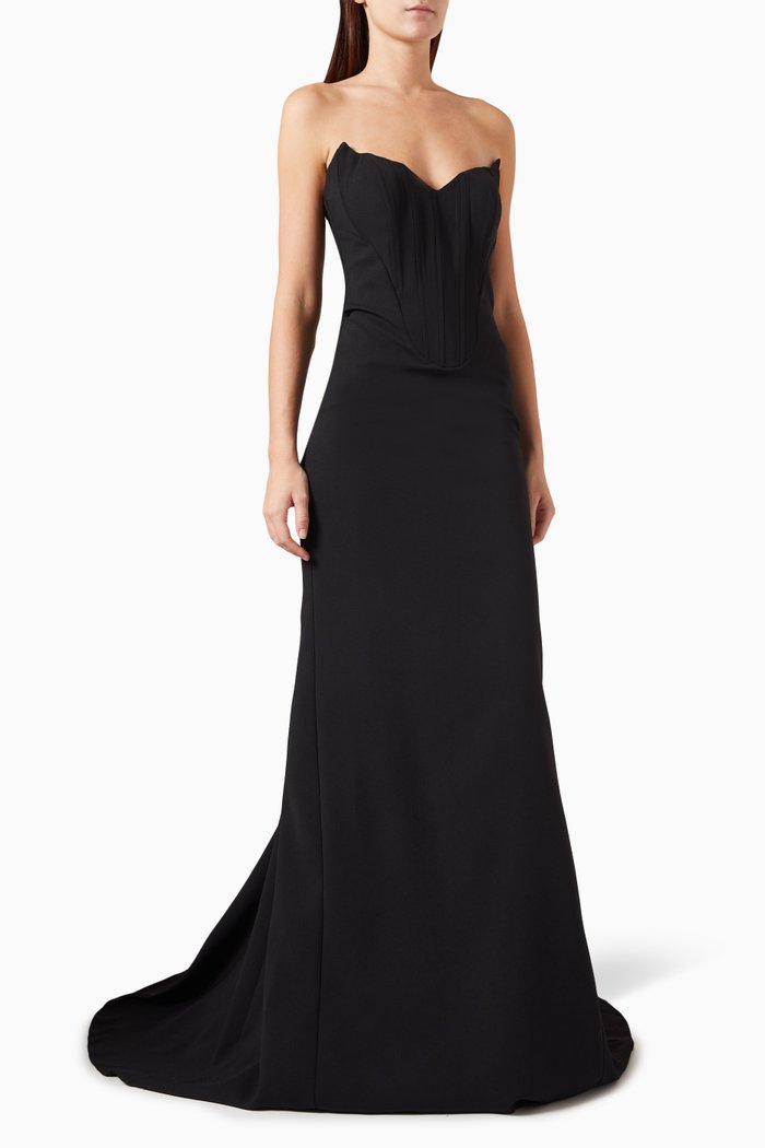 

Bloom Strapless Maxi Dress in Crepe, Black