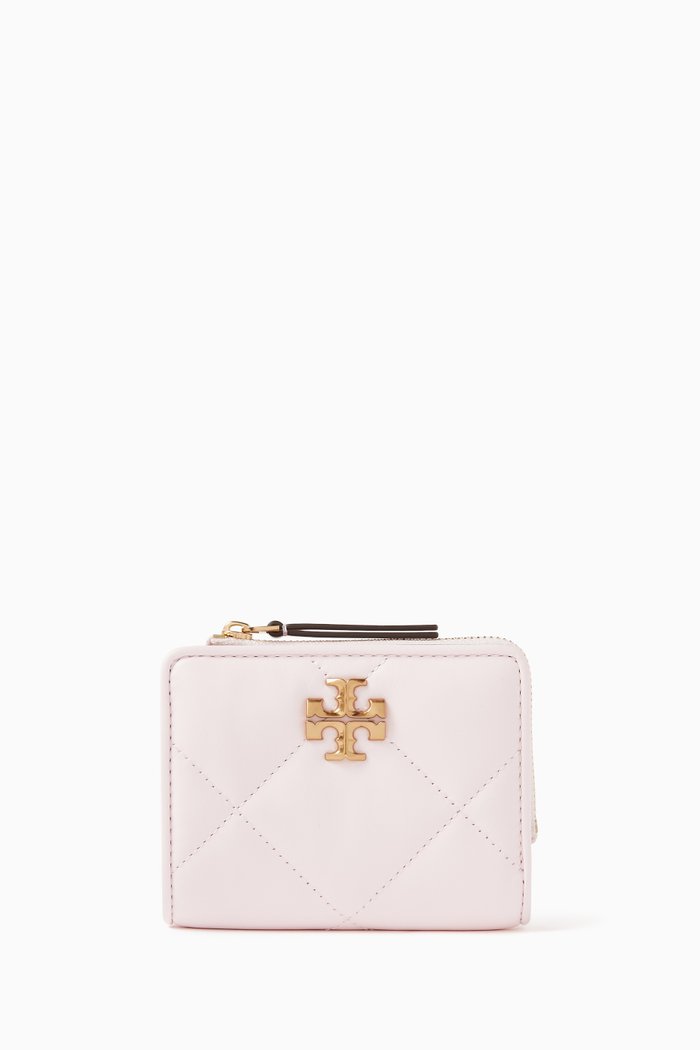 

Kira Chevron Bi-fold Wallet in Leather, Pink
