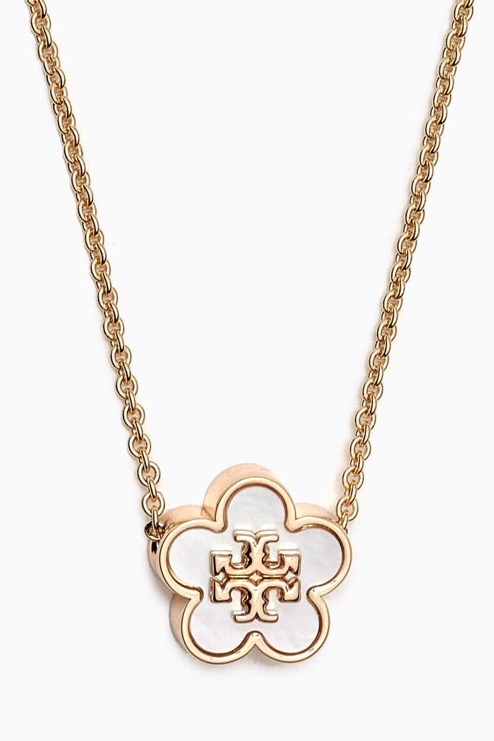 

Kira Flower Necklace in 18kt Gold-plated Brass, White