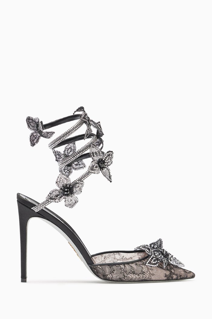 

Floriane Pumps in Satin and Lace, Black