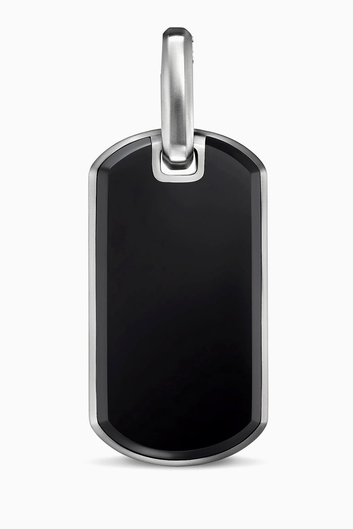 

Chevron Onyx Tag Pendant in Sterling Silver, 27mm, Black