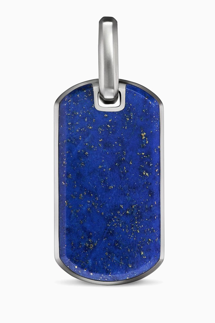 

Chevron Lapis Lazuli Tag Pendant in Sterling Silver, 27mm, Blue