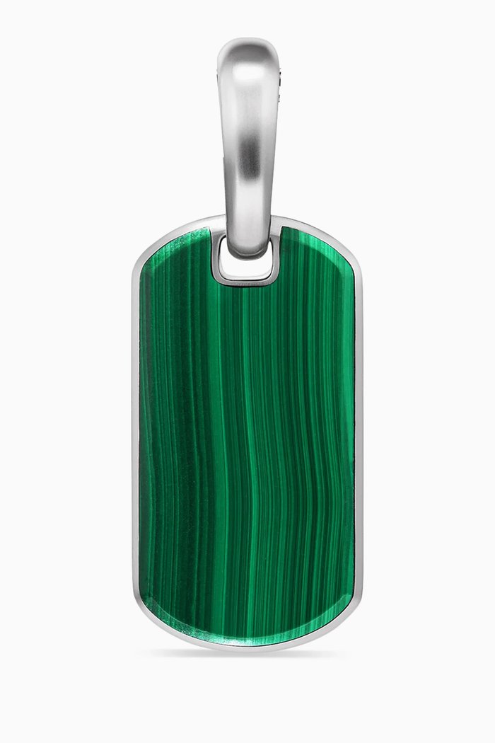 

Chevron Malachite Tag Pendant in Sterling Silver, 21mm, Green