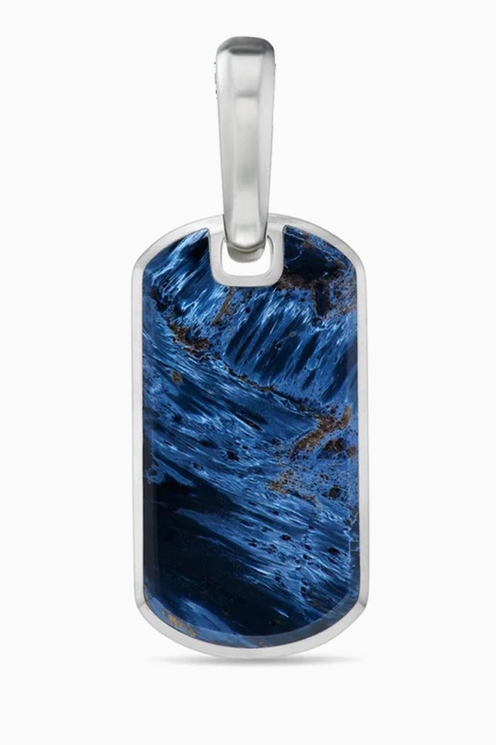 

Chevron Pietersite Tag Pendant in Sterling Silver, 21mm, Blue