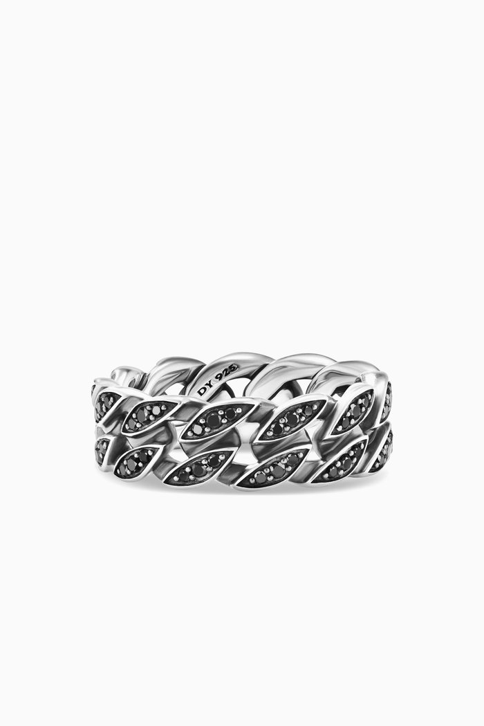 

Curb Chain Link Black Diamond Ring in Sterling Silver