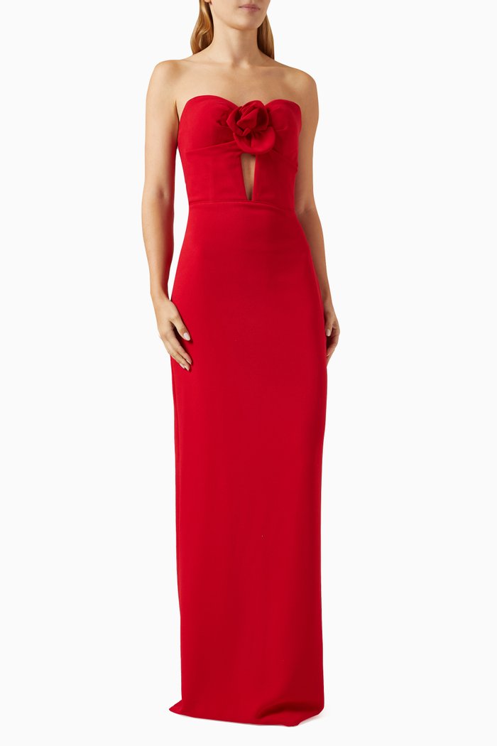 

Malgojata Strapless Flower Maxi Dress in Crepe, Red