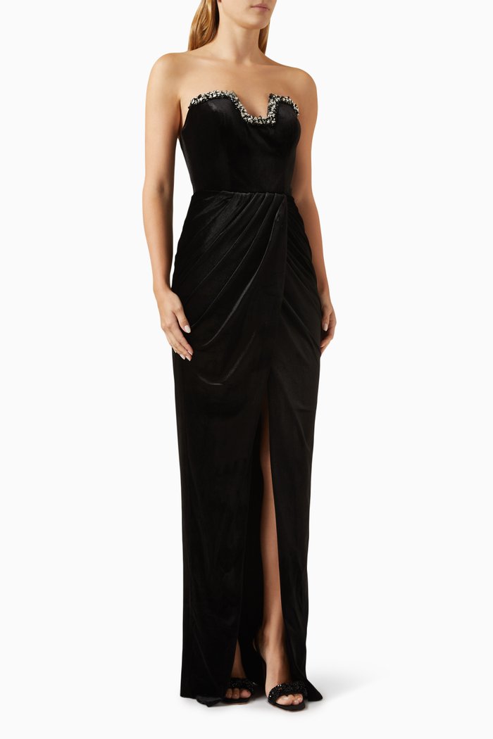 

Dinara Crystal-embellished Maxi Dress in Velvet, Black