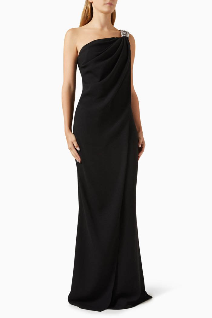 Rosalie Elbise One-shoulder Maxi Dress in Crepe, Black