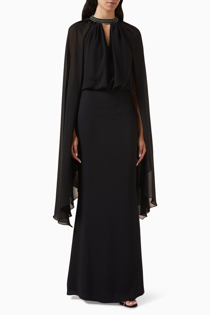 

Sonya Embellished-trim Maxi Dress in Crepe, Black