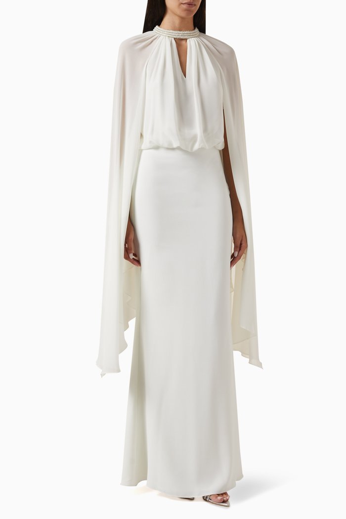

Sonya Embellished-trim Maxi Dress in Crepe, Neutral